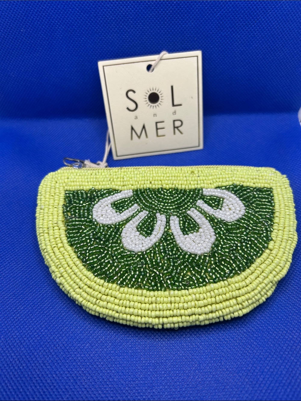 NWT Sol & Mer Lime Beaded Demi-Circle Cosmetic Pouch